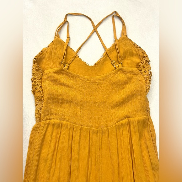 Maurices Yellow Solid Floral Crochet Lace Bodice Top V-Neck Midi Dress Large - Picture 15 of 16